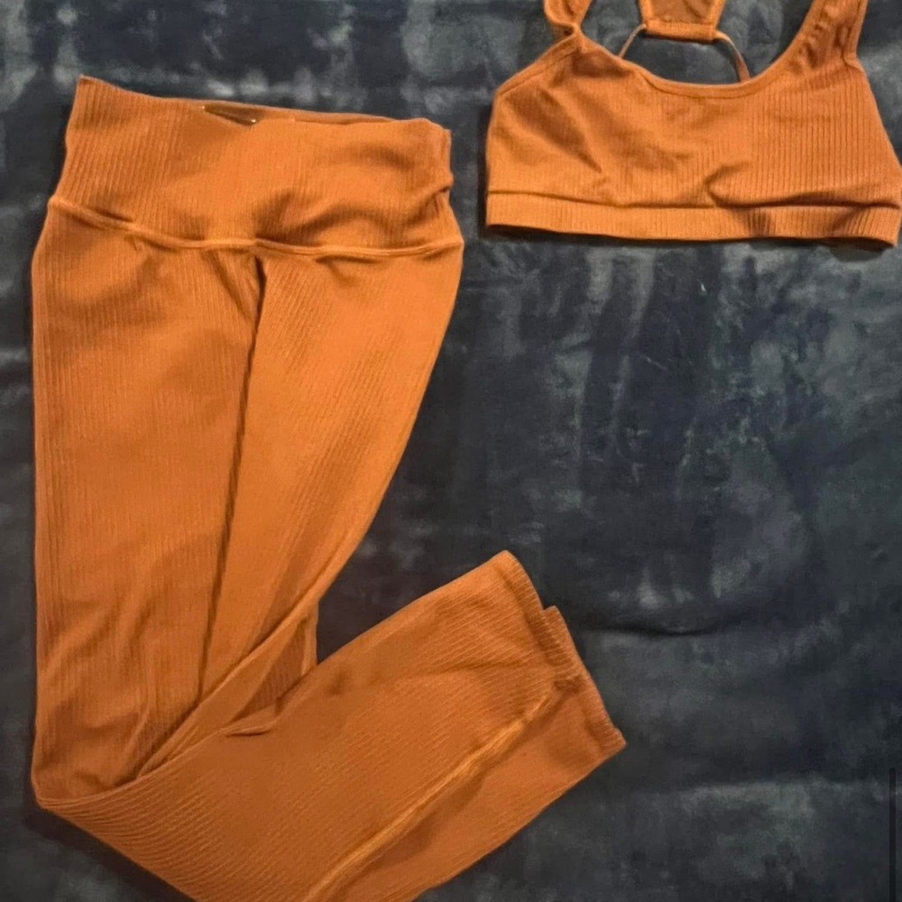 Rust Orange Ribbed Activewear Set - image 1